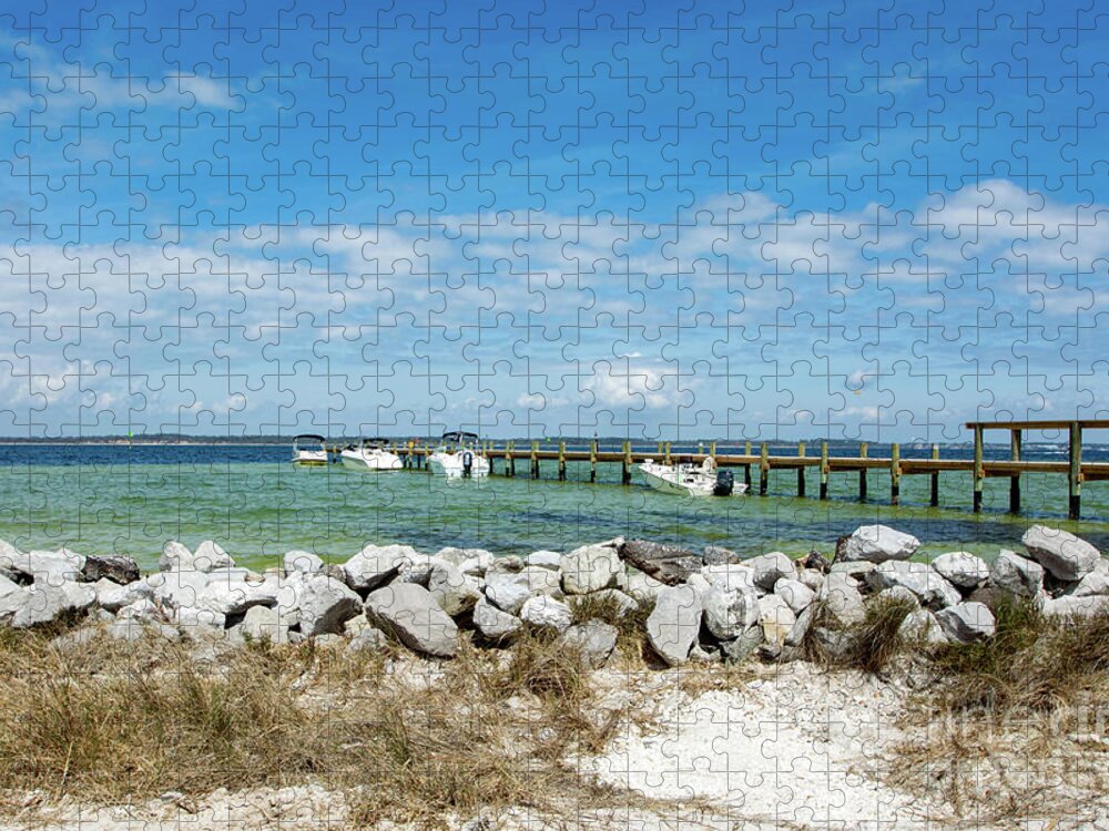 Rock Jigsaw Puzzle featuring the photograph Boat Dock on the Sound by Beachtown Views