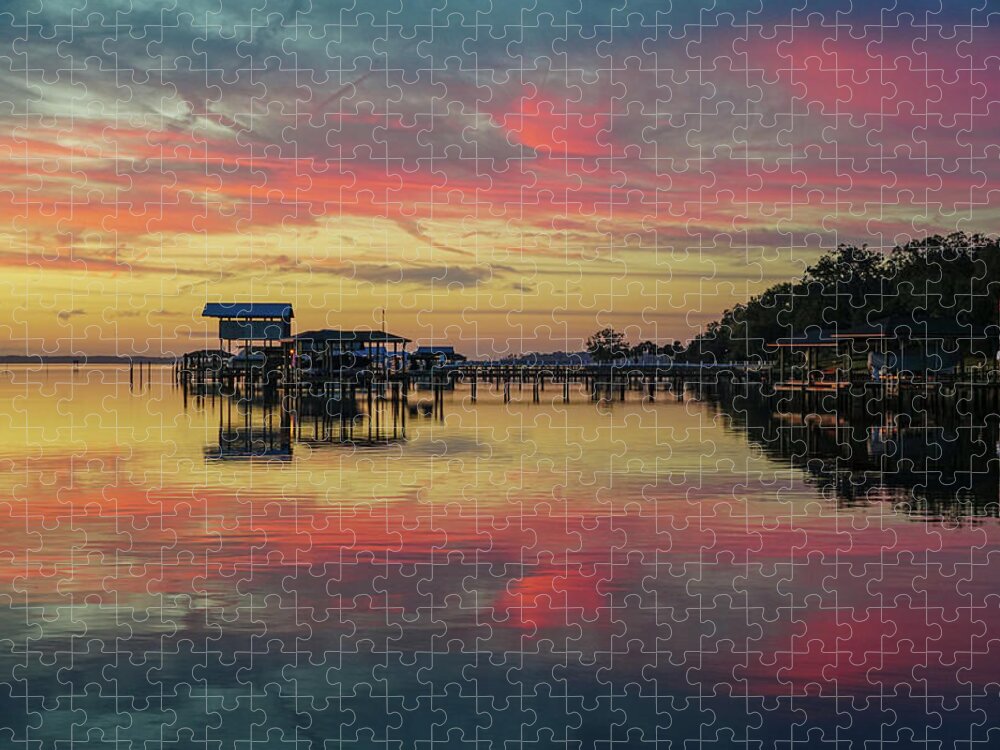 Boat House Jigsaw Puzzle featuring the photograph Boat House Sunrise by Randall Allen