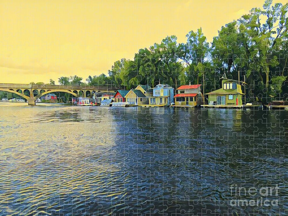  Jigsaw Puzzle featuring the painting Boat Houses by Leo and Marilyn Smith