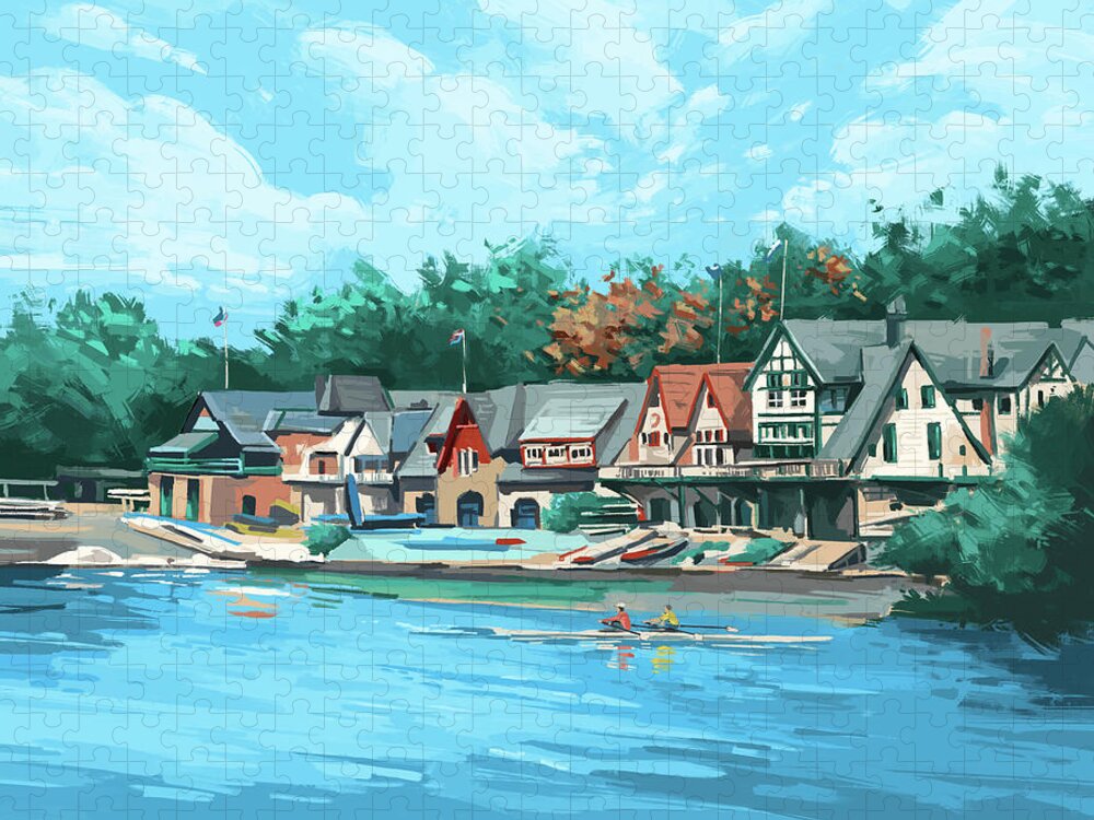 Philadelphia Jigsaw Puzzle featuring the digital art Boathouse Row by Bekim M