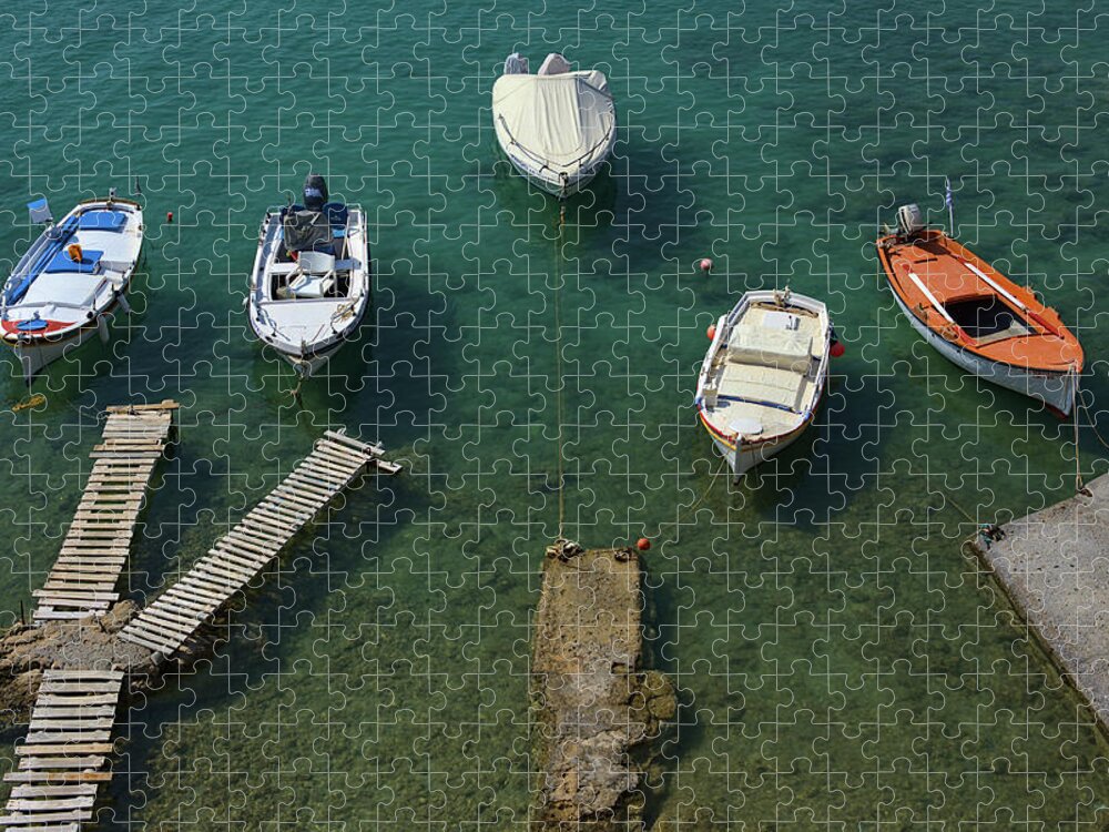 Boats Jigsaw Puzzle featuring the photograph Boats in green water by Sean Hannon