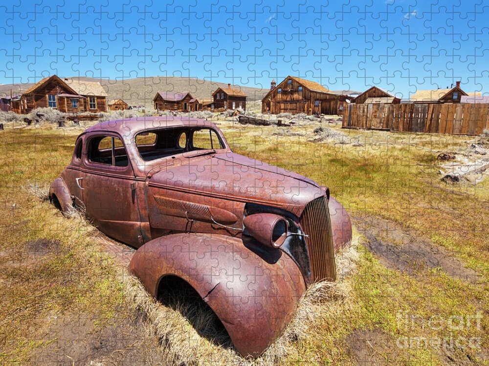 Bodie Jigsaw Puzzle featuring the photograph Bodie ghost town,1937 Chevrolet coupe, California by Neale And Judith Clark