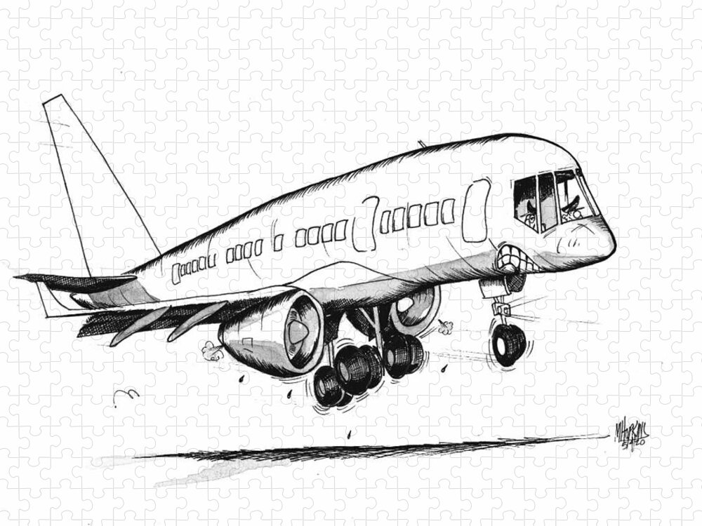 Original Art Jigsaw Puzzle featuring the drawing Boeing 757 Original by Michael Hopkins