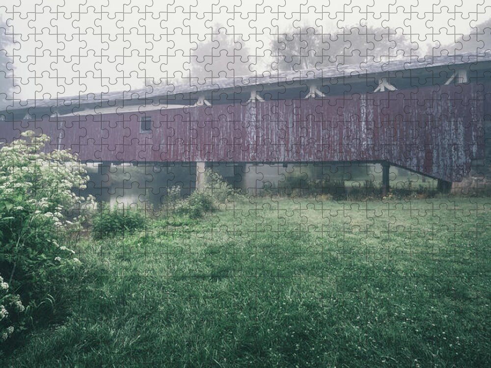 Allentown Jigsaw Puzzle featuring the photograph Bogert's Covered Bridge Misty June by Jason Fink