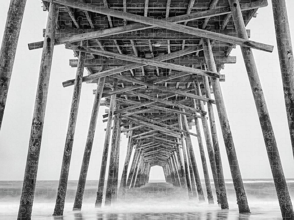 Bogue Inlet Jigsaw Puzzle featuring the photograph Bogue Inlet Fishing Pier on a Foggy Evening by Bob Decker