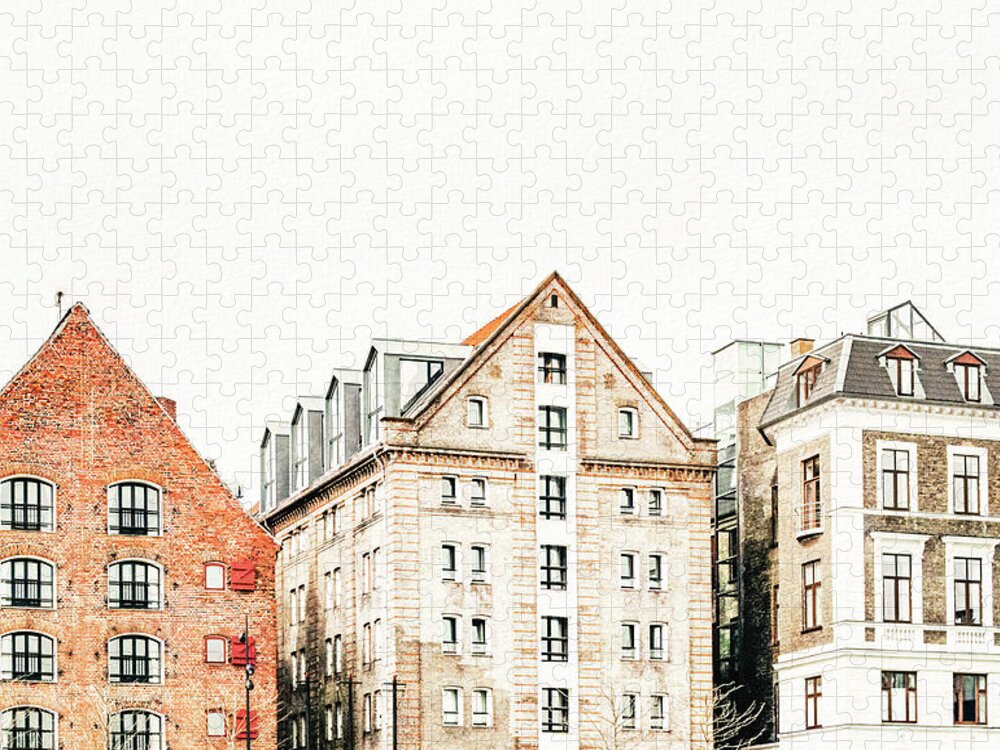Architecture Jigsaw Puzzle featuring the mixed media Boho Danish Buildings- Art by Linda Woods by Linda Woods