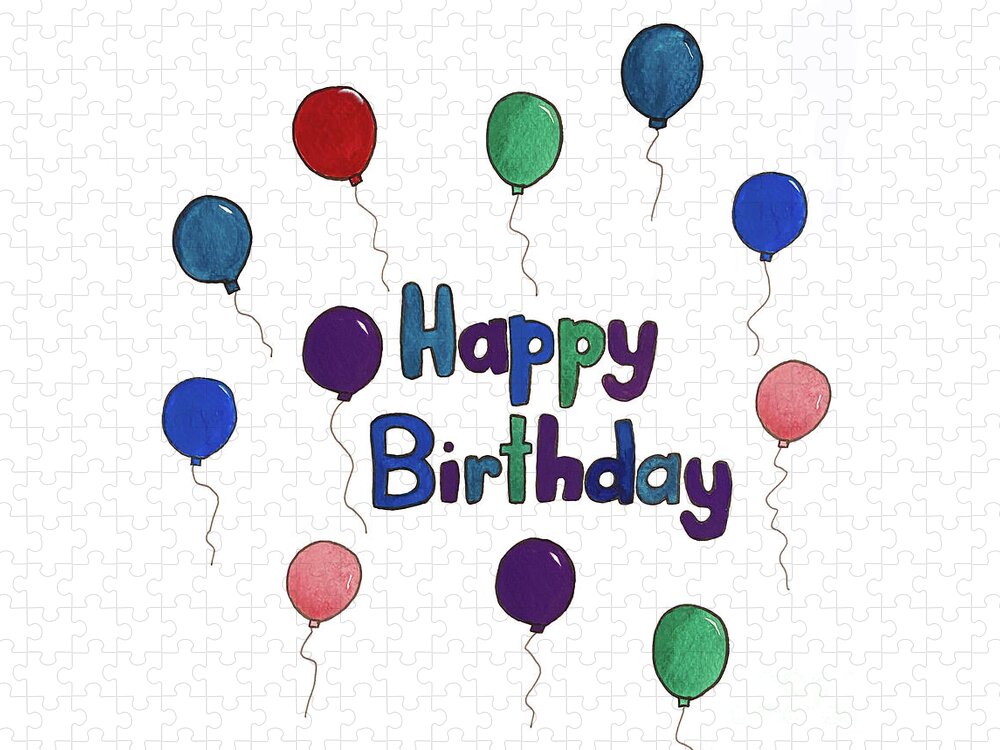 Happy Birthday Jigsaw Puzzle featuring the mixed media Bold Birthday Balloons by Lisa Neuman