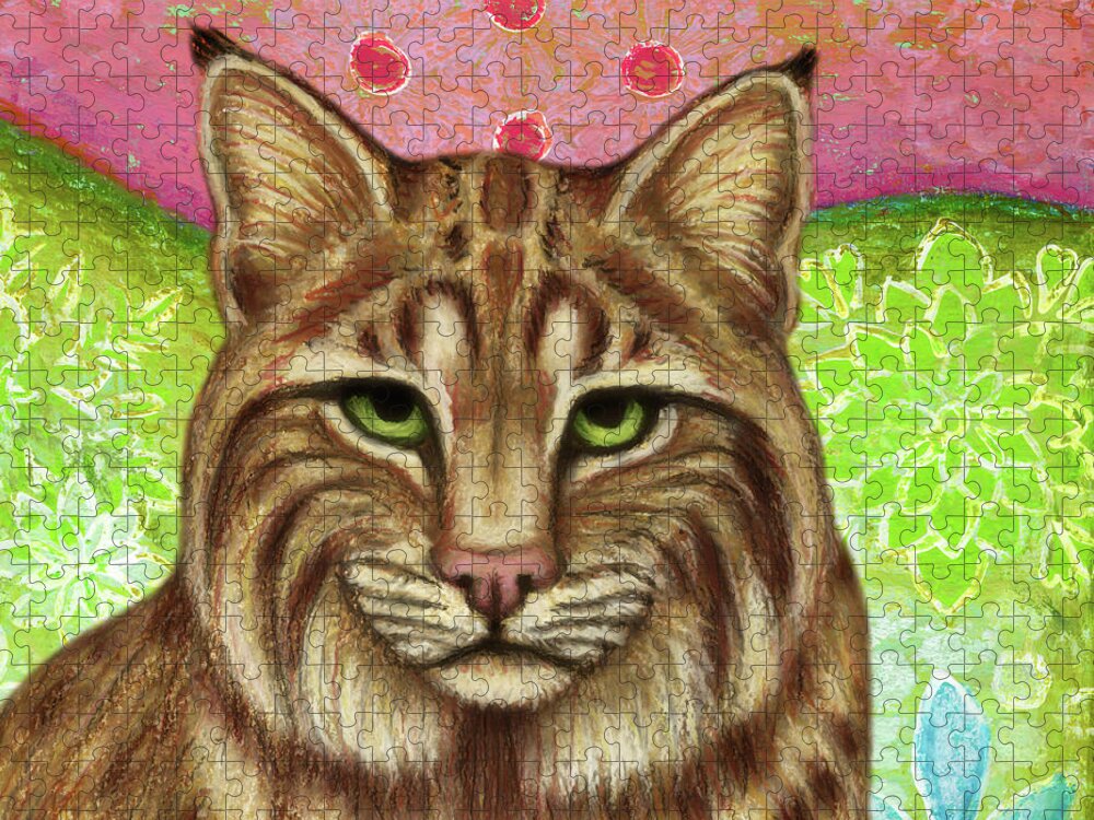 Bobcat Jigsaw Puzzle featuring the painting Bold Bobcat Abstract by Amy E Fraser