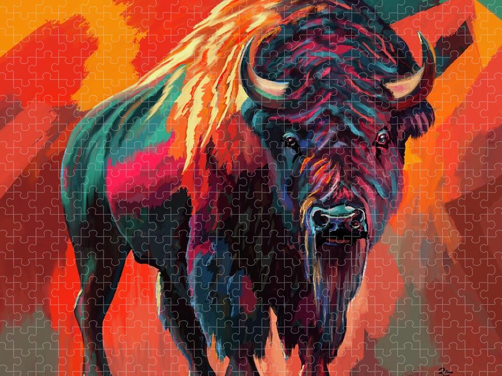 Buffalo Jigsaw Puzzle featuring the digital art Bold Buffalo by Mark Ross
