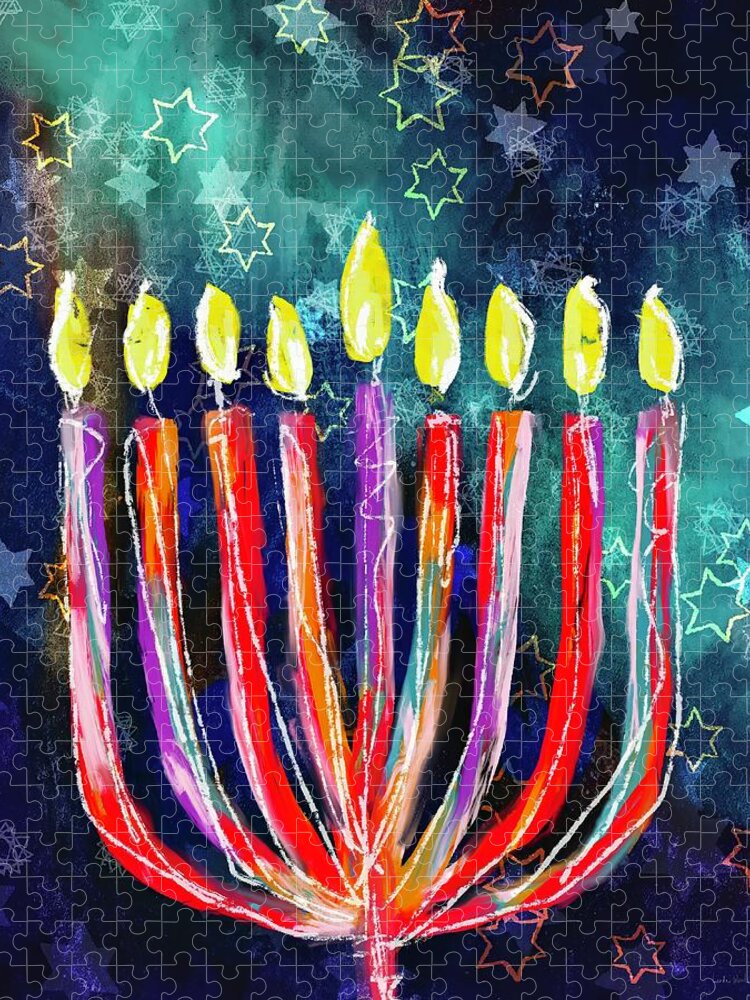Hanukkah Jigsaw Puzzle featuring the mixed media Bold Festival Of Lights- Art by Linda Woods by Linda Woods