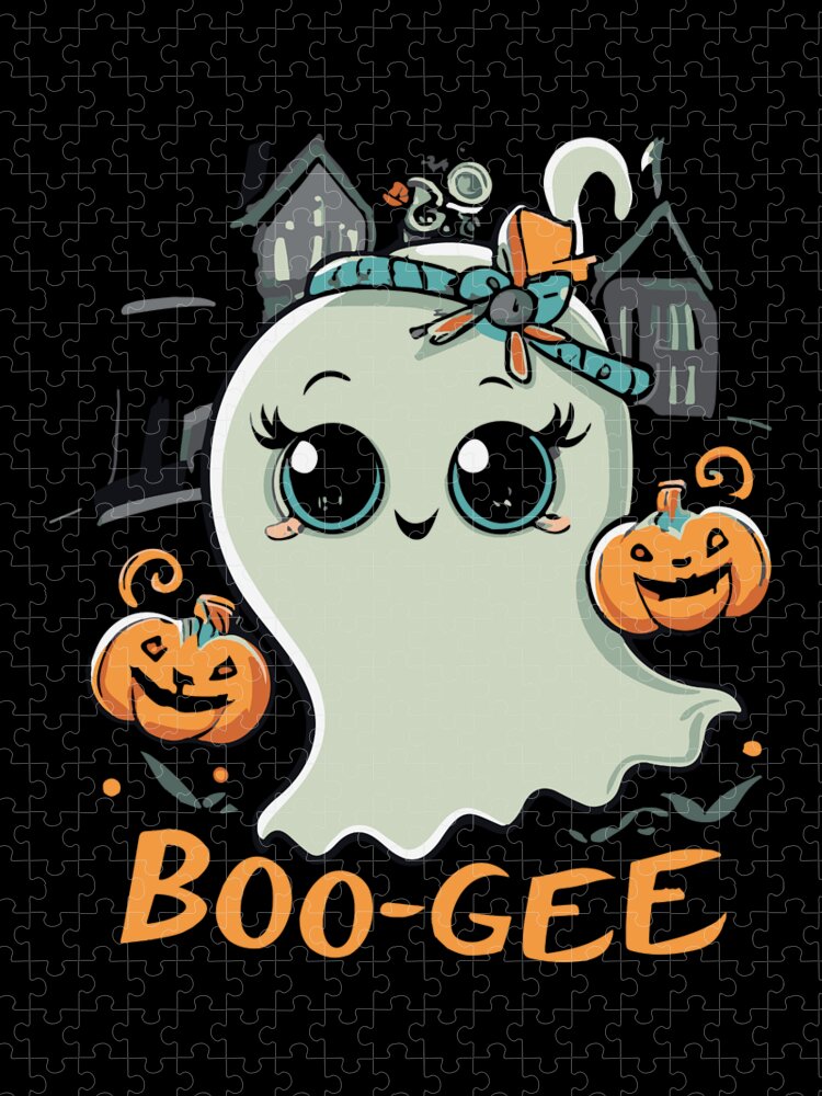 Halloween Jigsaw Puzzle featuring the digital art Boo Gee Cute Halloween Ghost by Flippin Sweet Gear