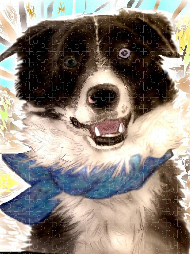 Border Collie Jigsaw Puzzle featuring the mixed media Sweet Border Collie by Pamela Calhoun