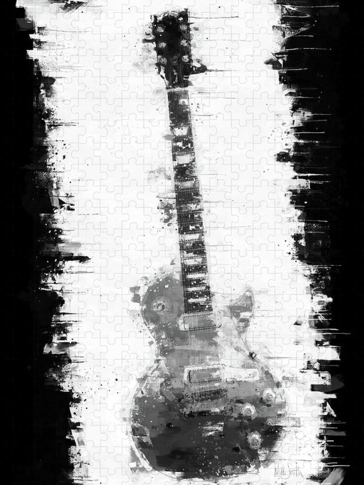 Guitar Jigsaw Puzzle featuring the digital art Born To Run - BW Vertical by Nikki Marie Smith