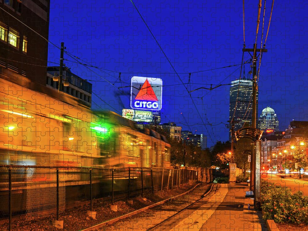Boston Jigsaw Puzzle featuring the photograph Boston MA Green Line train on the move by Toby McGuire