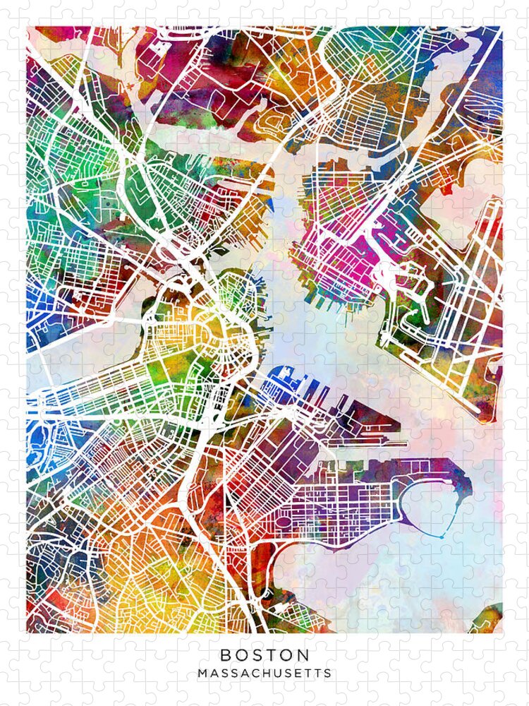Boston Jigsaw Puzzle featuring the digital art Boston Massachusetts Street Map #41 by Michael Tompsett