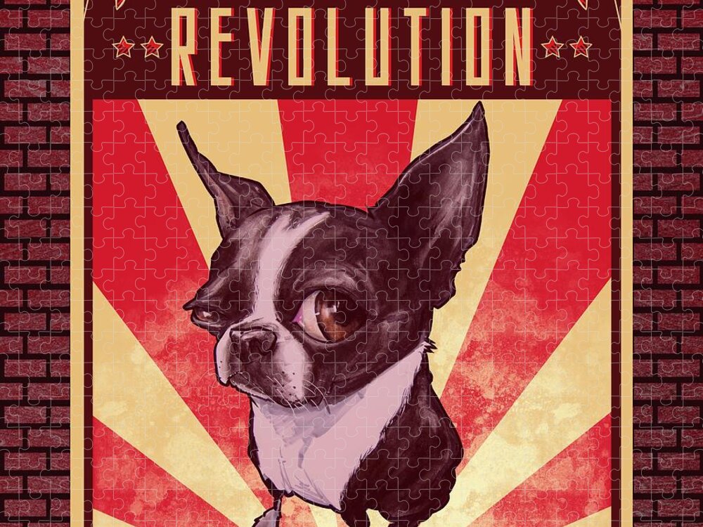 Boston Terrier Jigsaw Puzzle featuring the drawing Boston Terrier REVOLUTION by John LaFree