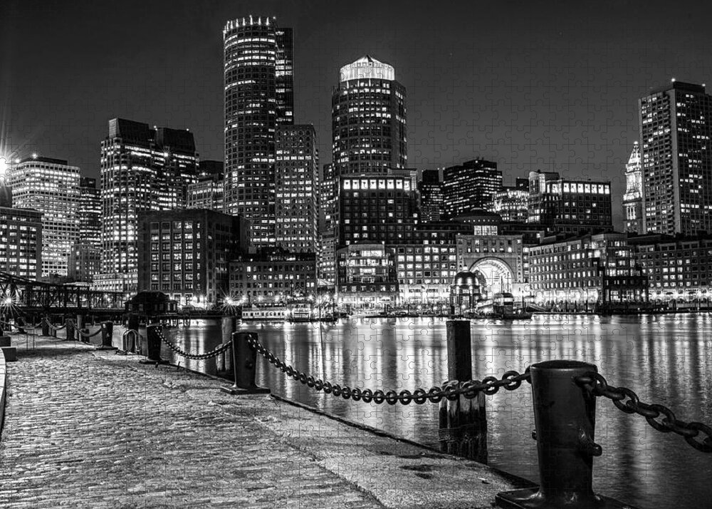 Boston Waterfront Boston Skyline Black and White Jigsaw Puzzle by Toby  McGuire | Pixels