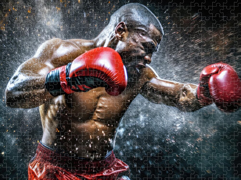 Boxing Jigsaw Puzzle featuring the digital art Boxing Fight 01 Powerful Boxer by Matthias Hauser