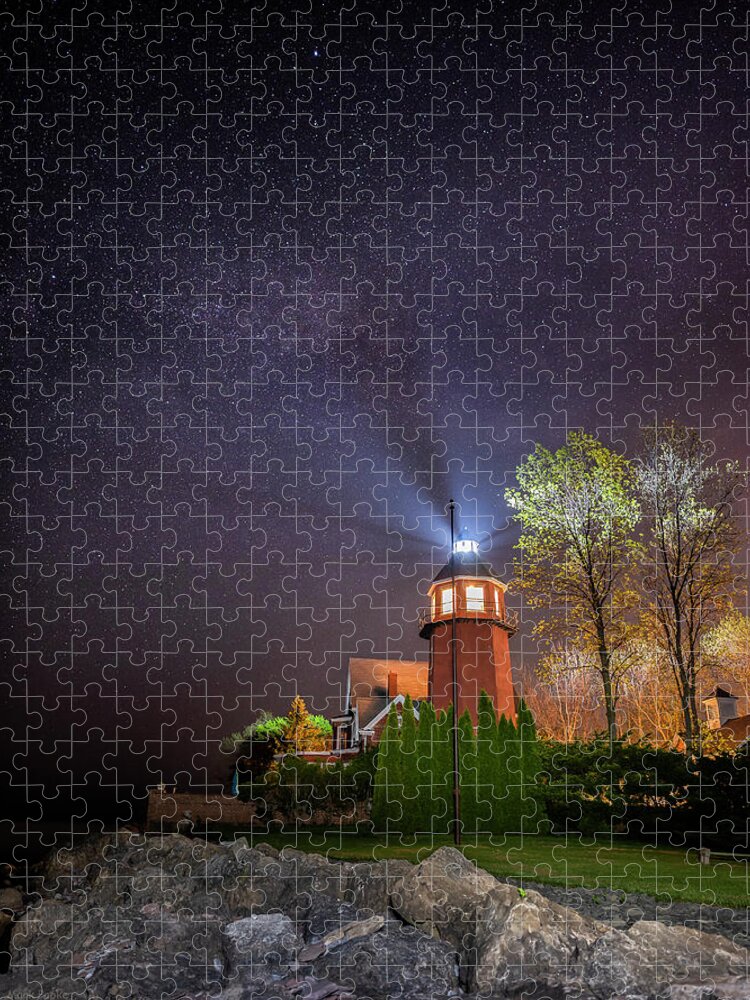 Braddock Point Lighthouse Bed And Breakfast Jigsaw Puzzle featuring the photograph Night At Braddock Point Lighthouse by Mark Papke