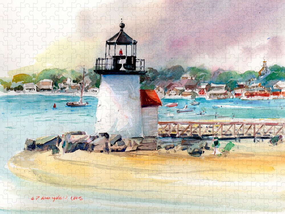 Nantucket Jigsaw Puzzle featuring the painting Brant Point Light by P Anthony Visco