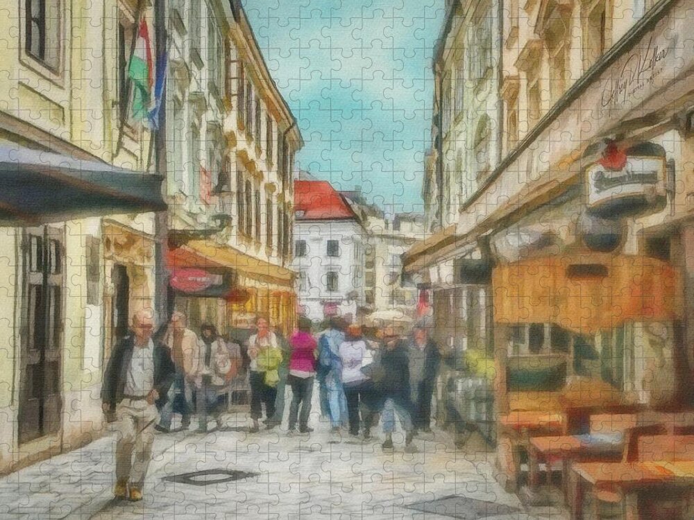 Bratislava Jigsaw Puzzle featuring the painting Bratislava Street Scene by Jeffrey Kolker