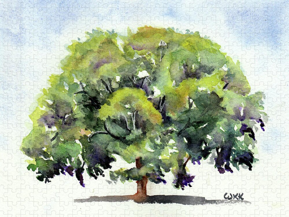 Tree Jigsaw Puzzle featuring the painting Brazos Oak No 3 by Wendy Keeney-Kennicutt