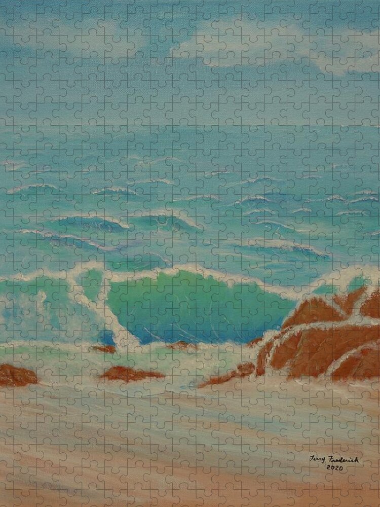 Seascape Jigsaw Puzzle featuring the painting Breakers by Terry Frederick