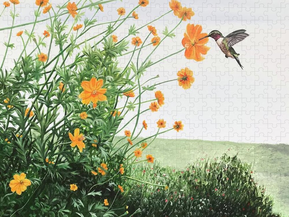 Hummingbird Jigsaw Puzzle featuring the painting Breakfast Time by Boots Quimby