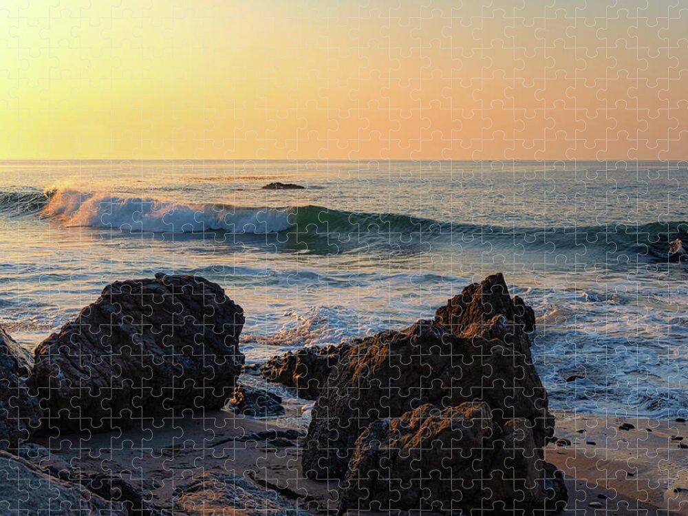 Beach Jigsaw Puzzle featuring the photograph Breaking Waves at Sunrise by Matthew DeGrushe