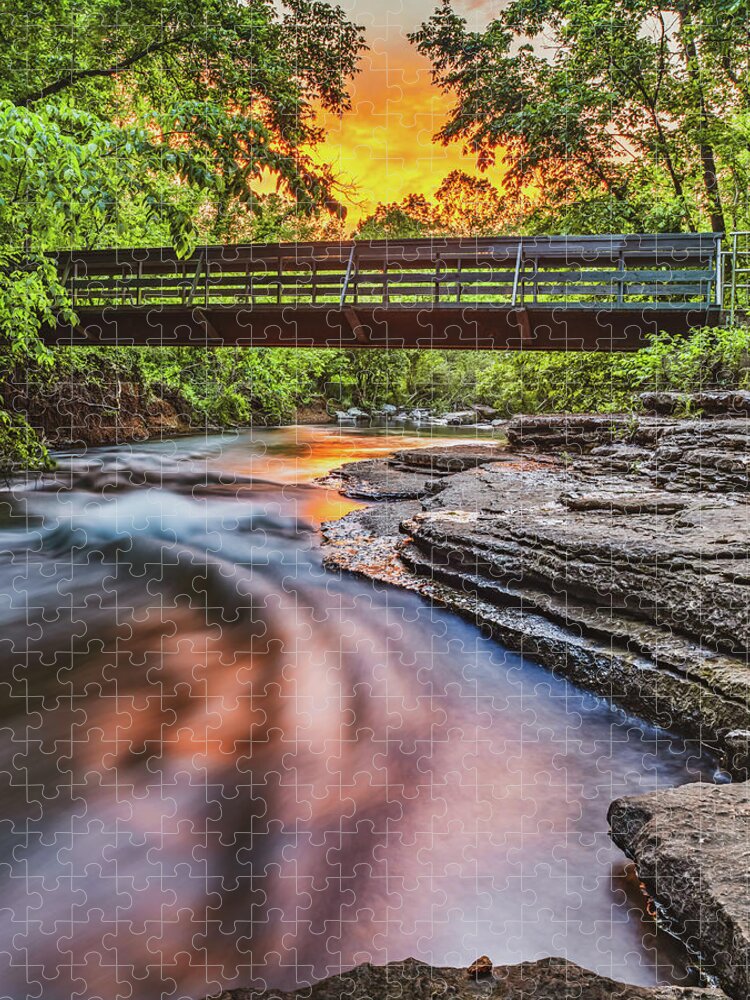 Tanyard Creek Jigsaw Puzzle featuring the photograph Flowing Waters of Tanyard Creek at Sunset - Bella Vista Arkansas by Gregory Ballos