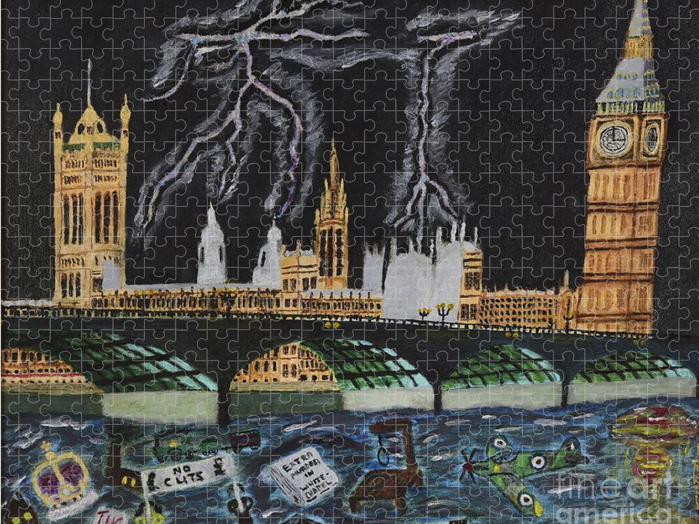 London Jigsaw Puzzle featuring the painting Bridge over Troubled waters by David Westwood