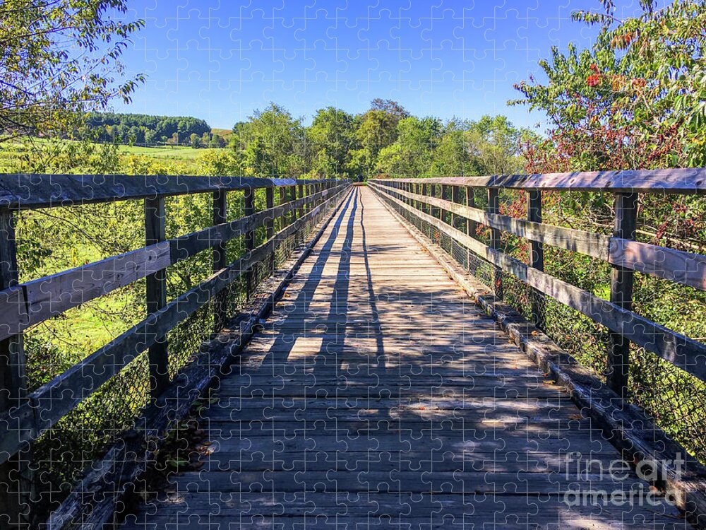 Wooden Bridge Jigsaw Puzzle featuring the photograph Bridge Walk at The New River Trail State Park by Kerri Farley