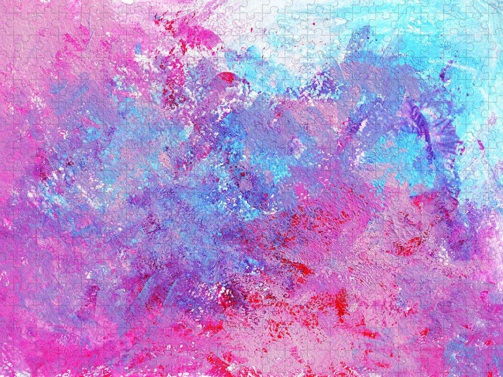 Bright Creative Texture With Paint Blots And Splashes. Pink Blue Acrylic  Gouache Ink On White Paper. Stained Raster Color Art Background. Hand Drawn  Pattern Jigsaw Puzzle by Julien - Pixels Puzzles