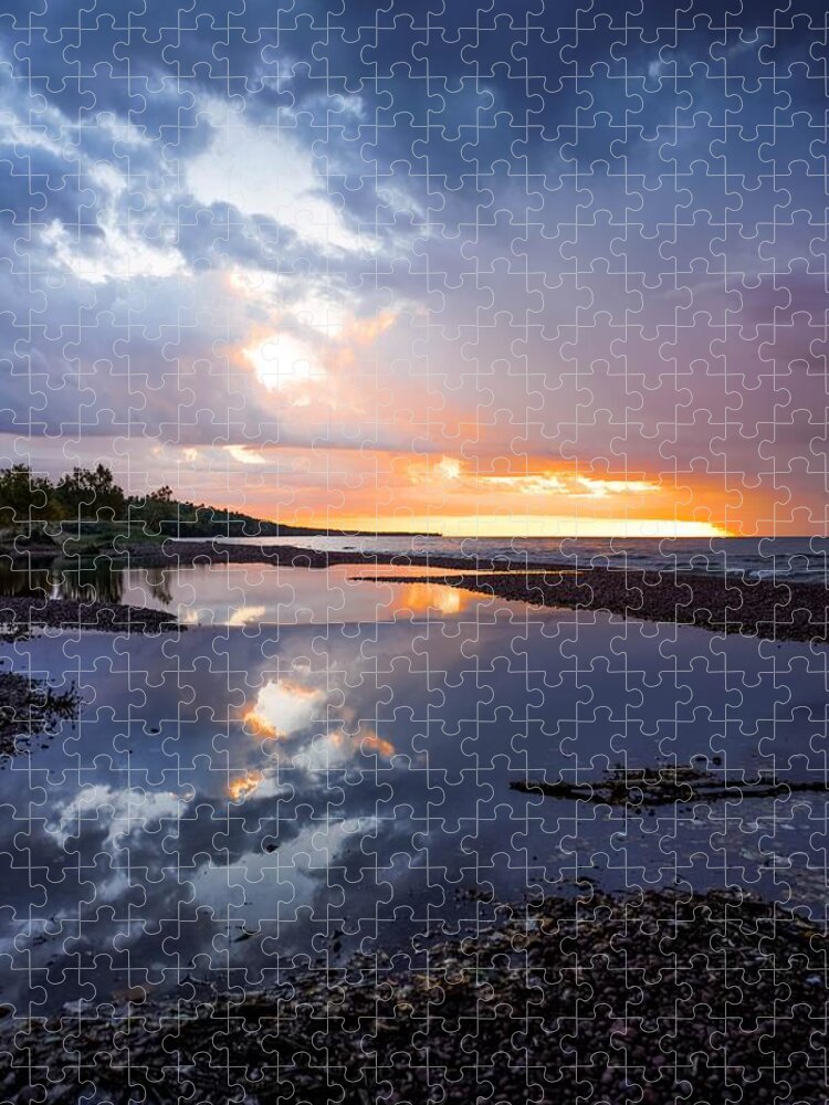 Ake Superior Jigsaw Puzzle featuring the photograph Brilliant Sunset on Lake Superior II by Susan Rydberg