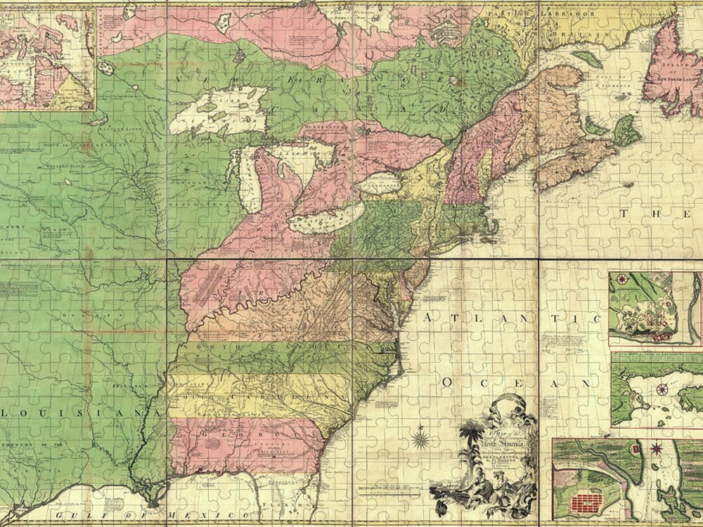 North America Jigsaw Puzzle featuring the drawing British and French dominions in North America 1755 by Vintage Maps