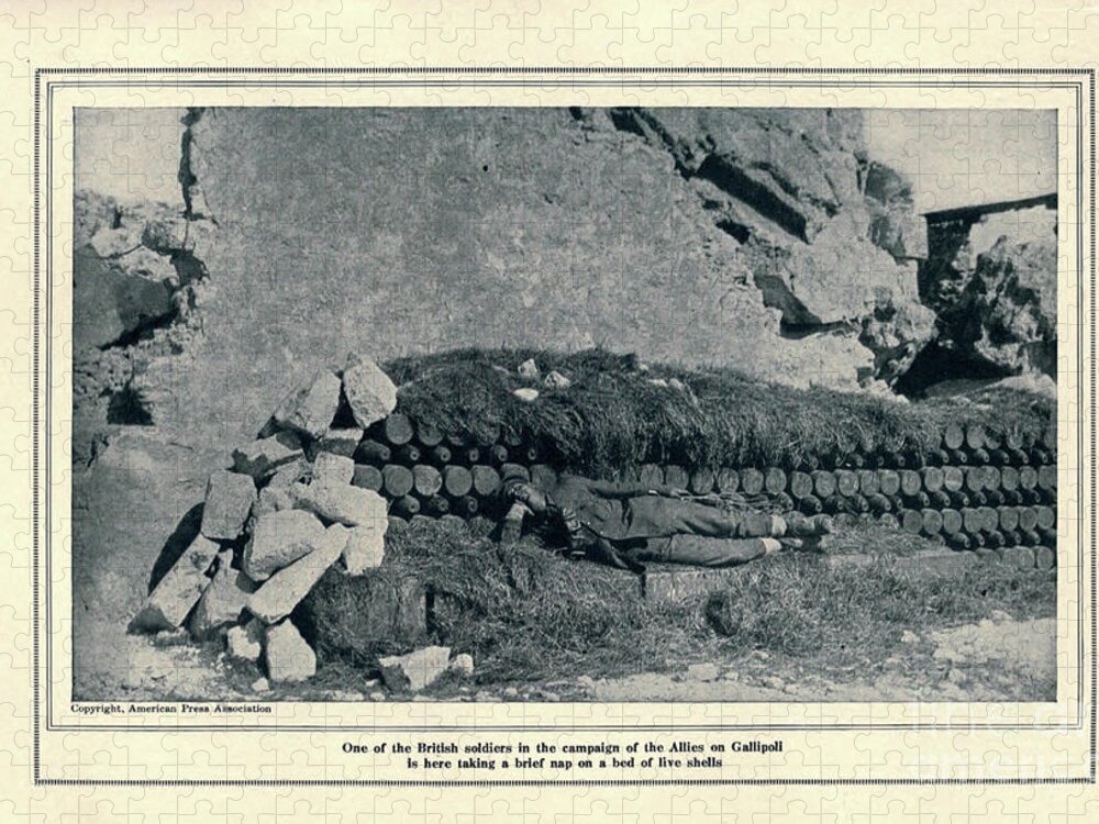 Dardanelles Jigsaw Puzzle featuring the photograph BRITISH SOLDIER IN GALLIPOLI RESTING ON LIVE SHELLS k5 by Historic Illustrations
