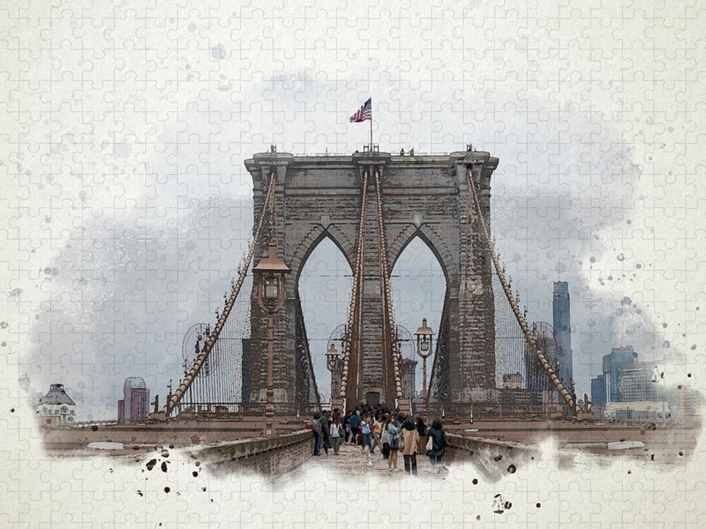 Brooklyn Bridge Jigsaw Puzzle featuring the digital art Brooklyn Bridge by Alison Frank