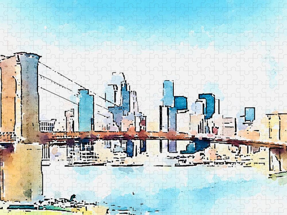 Brooklyn Bridge Jigsaw Puzzle featuring the digital art Brooklyn Bridge by John Mckenzie