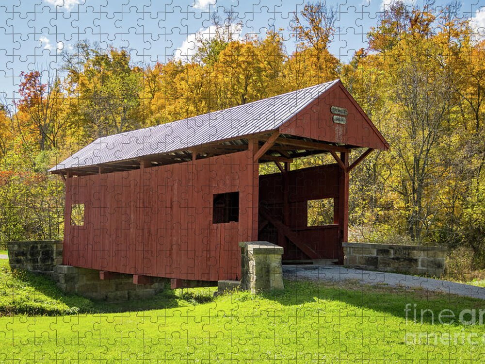 Brownlee Jigsaw Puzzle featuring the photograph Brownlee Covered Bridge, Washington County, PA by Sturgeon Photography