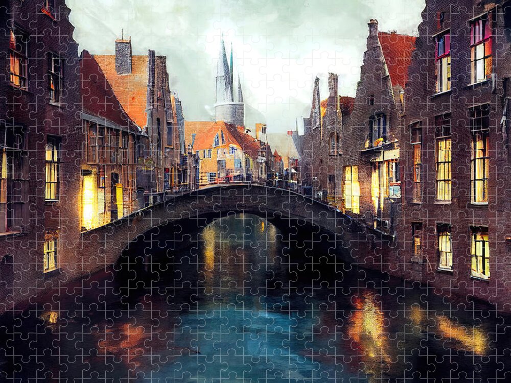 Belgium Jigsaw Puzzle featuring the painting Bruges, Belgium - 16 by AM FineArtPrints