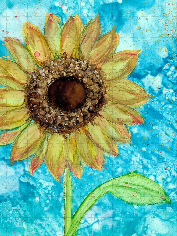 Sunflower Jigsaw Puzzle featuring the painting Brushed Sunflower No.1 by Kimberly Deene Langlois