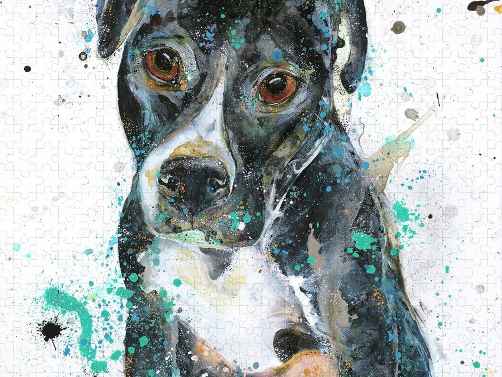 Black Dog Jigsaw Puzzle featuring the painting Bubba by Kasha Ritter