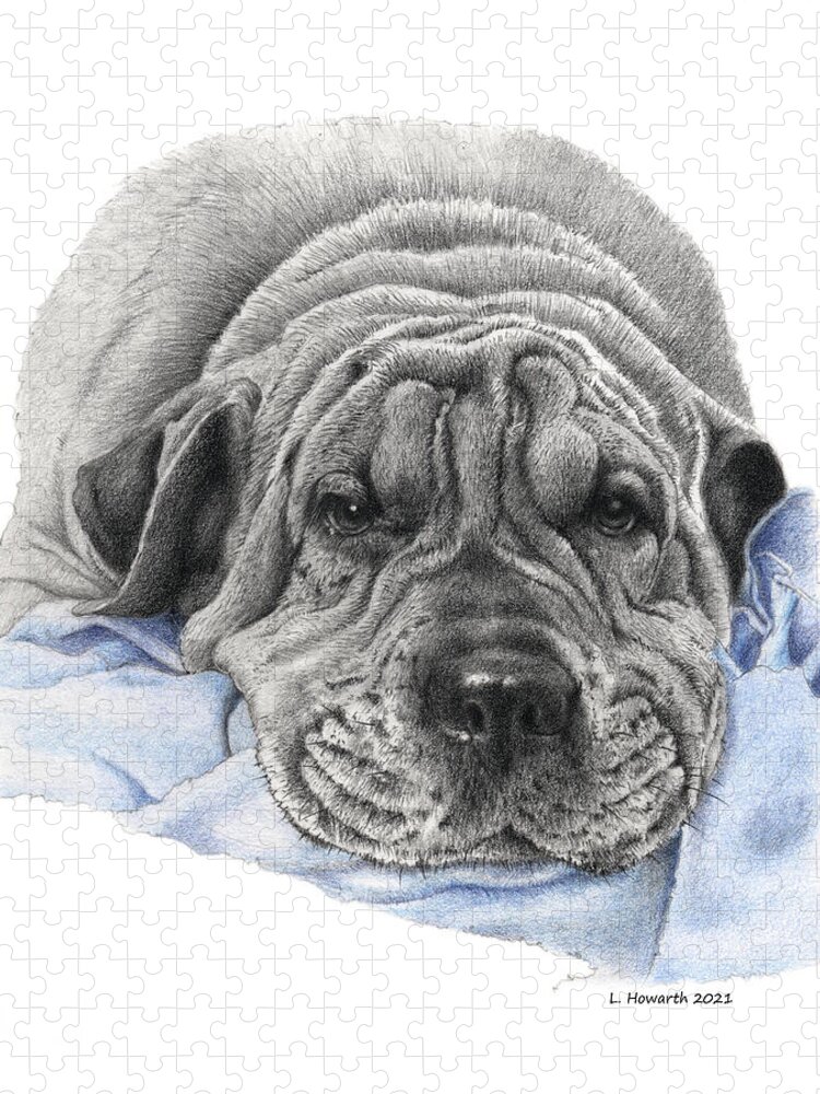Dog Jigsaw Puzzle featuring the drawing Bubba by Louise Howarth