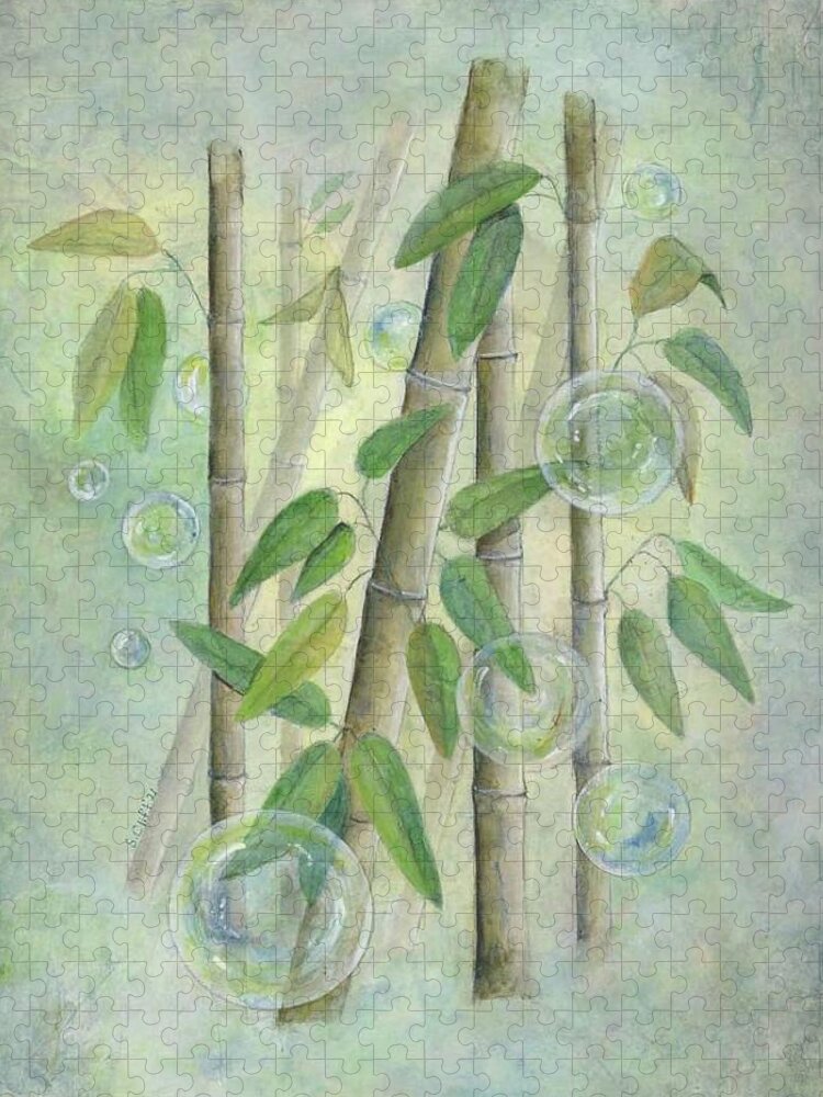 Bubbles Jigsaw Puzzle featuring the mixed media Bubbles and Bamboo by Sandy Clift