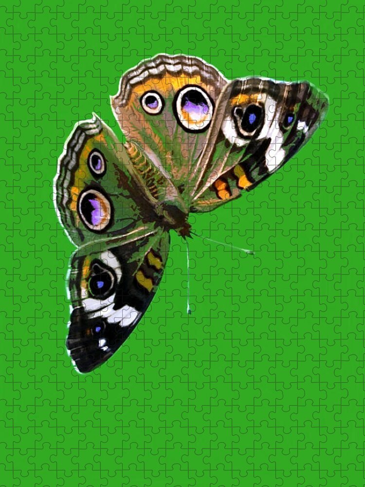 Nature Jigsaw Puzzle featuring the mixed media Buckeye Butterfly by Judy Cuddehe