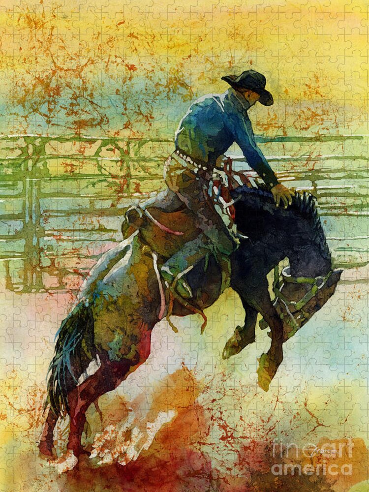 Bronc Jigsaw Puzzle featuring the painting Bucking Rhythm by Hailey E Herrera