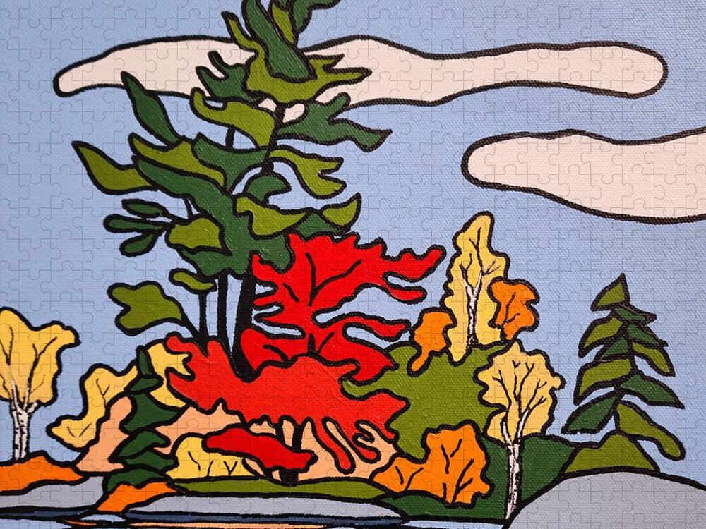 Trees Jigsaw Puzzle featuring the painting Buckthorn Lake by Petra Burgmann