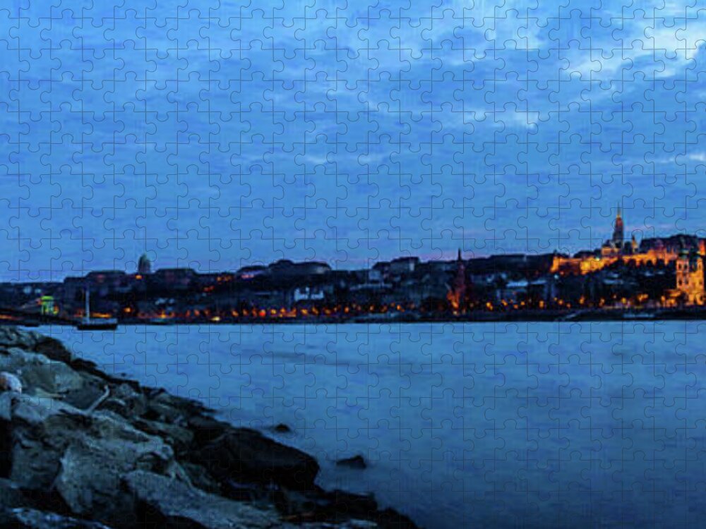 Oil On Canvas Jigsaw Puzzle featuring the digital art Budapest, Hungary 5 in watercolor, landscape, nature, fine art by Celestial Images