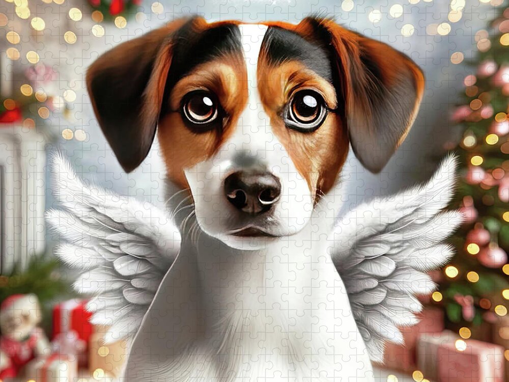 Angel Jigsaw Puzzle featuring the digital art Buddy Heavenly Christmas by Bill and Linda Tiepelman