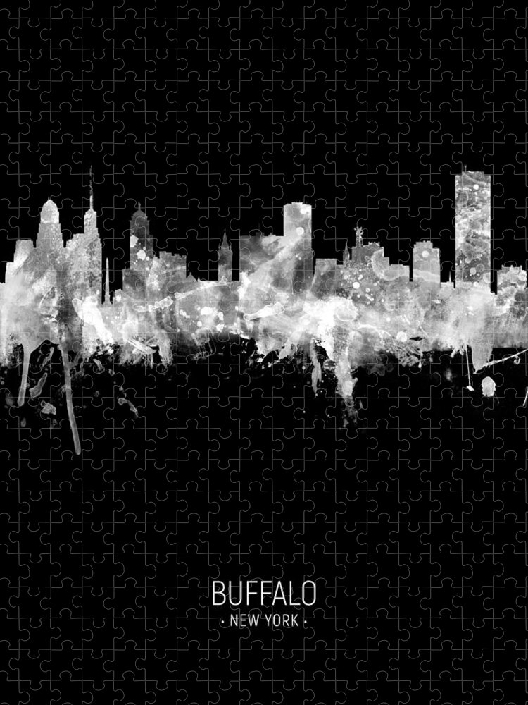 Buffalo Jigsaw Puzzle featuring the digital art Buffalo New York Skyline #05 by Michael Tompsett